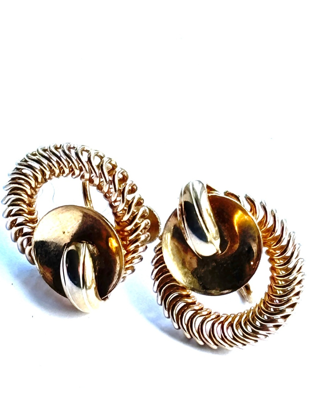 Coro Vintage Gold Tone Textured Swirl Screwback Earrings 1940s 1950s MCM